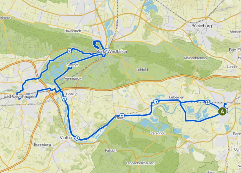 Tourkarte von Rinteln nach Porta Westfalica und zurück