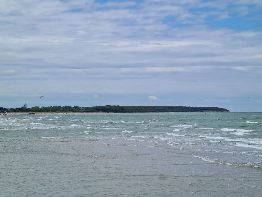 Ostsee mit Wald weit im Hintergrund