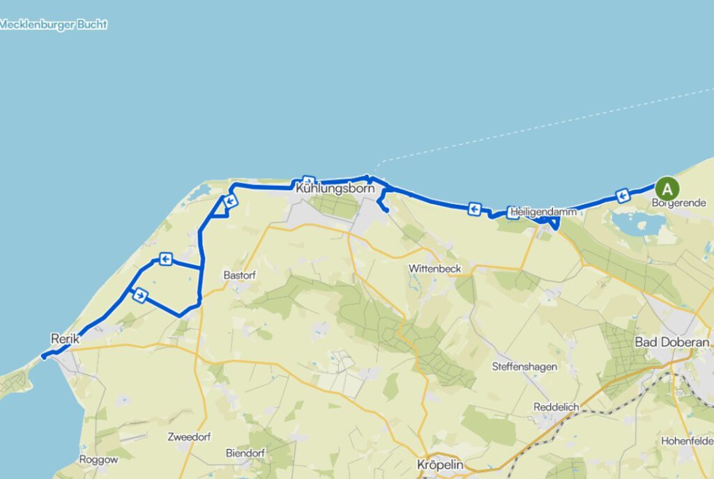 Karte mit dem Verlauf der Fahrradtour